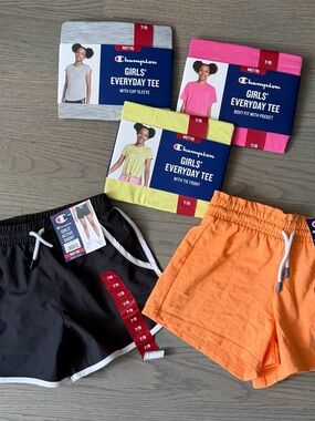 NWT CHAMPION GIRLS SUMMER CLOTHES BUNDLE SHIRTS & SHORTS SIZE (7-8) MEDIUM M